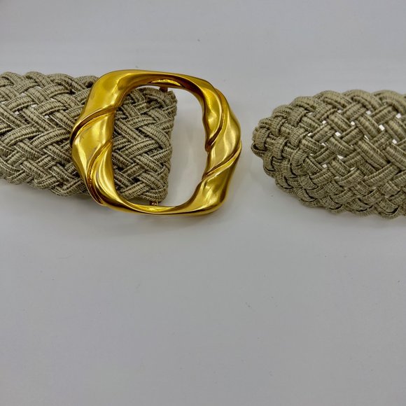 Vintage 1990\'s De Vecchi Woven Belt With Polished Gold Finish Cast Metal Buckle